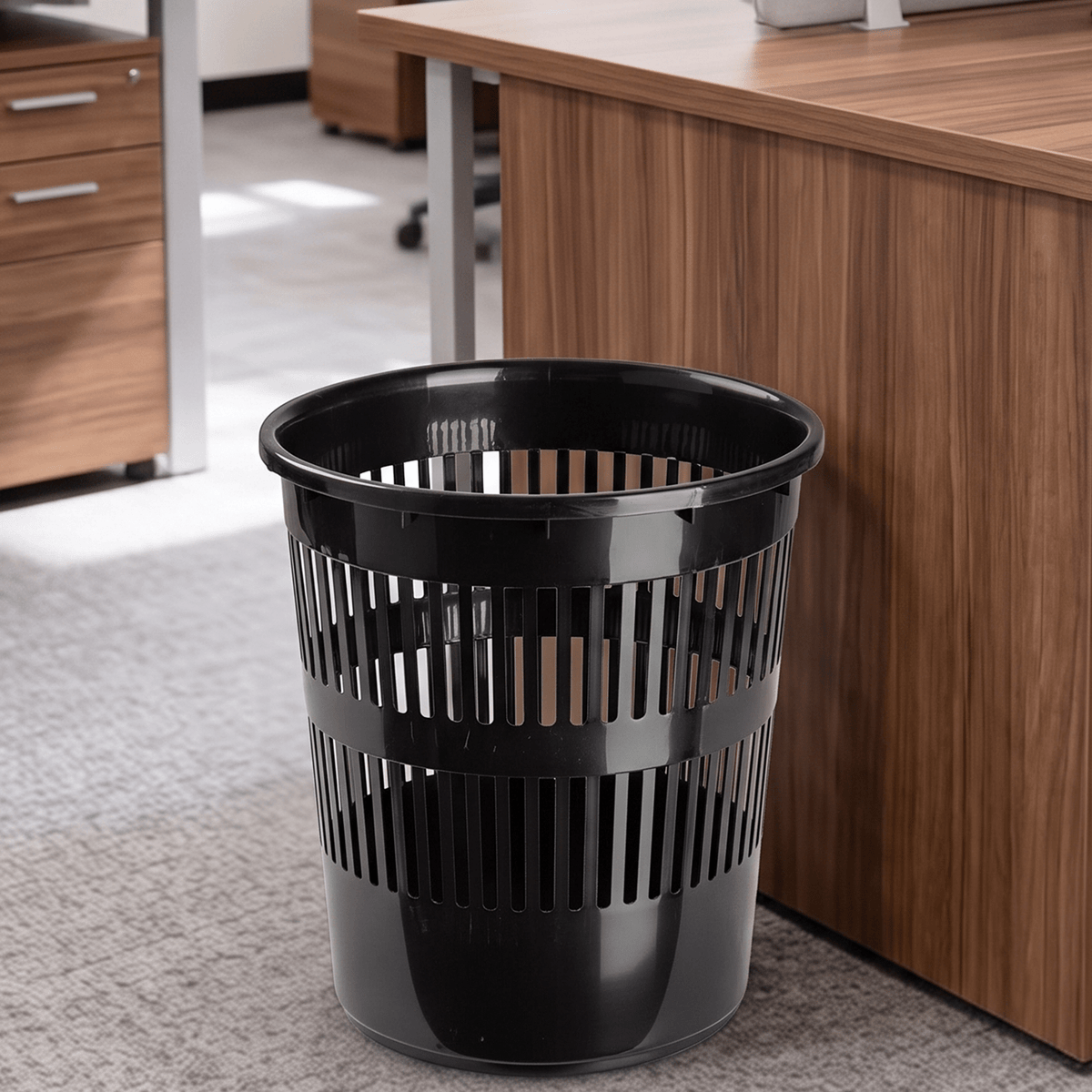 Papelera Redonda Negra, Cubo de Basura Fácil de Limpiar, Diseño Moderno Perfecto para Baños, Oficinas, Cocinas y Dormitorios, Plástico Altamente Resistente, Excelente Capacidad de Almacenamiento Diario