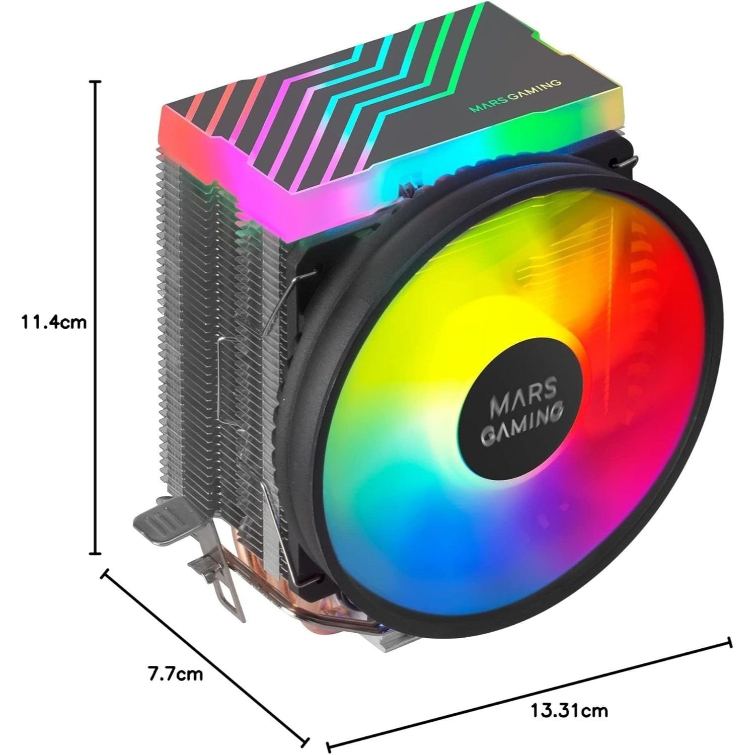 Mars Gaming, MCPU33, Disipador CPU Dual FRGB, 3 Heatpipes HCT, TDP 140W, Ventilador Ultra-silencioso PWM 11 cm, Color Negro