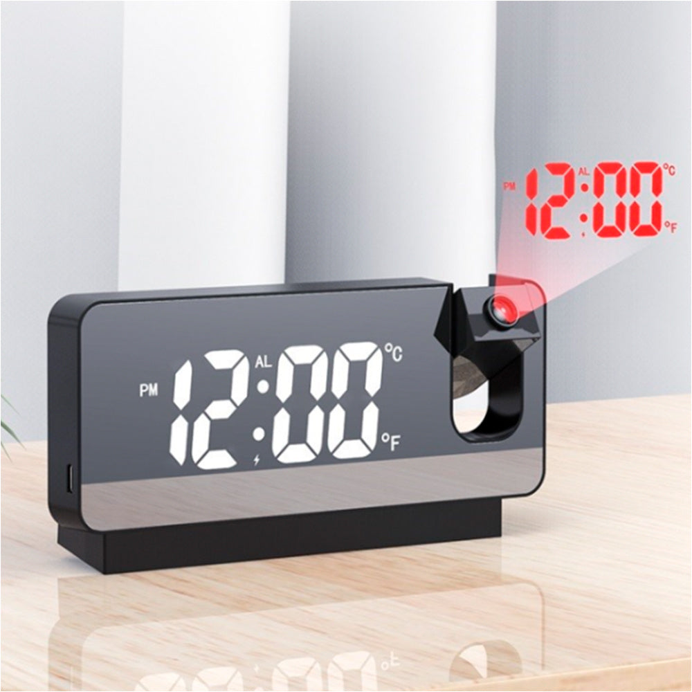 Reloj Despertador Digital con Proyector Ajustable de 180º y 5 metros de Distancia, Funcionamiento Silencioso, Brillo Ajustable, Indicador de Temperatura, Puede Funcionar como Espejo