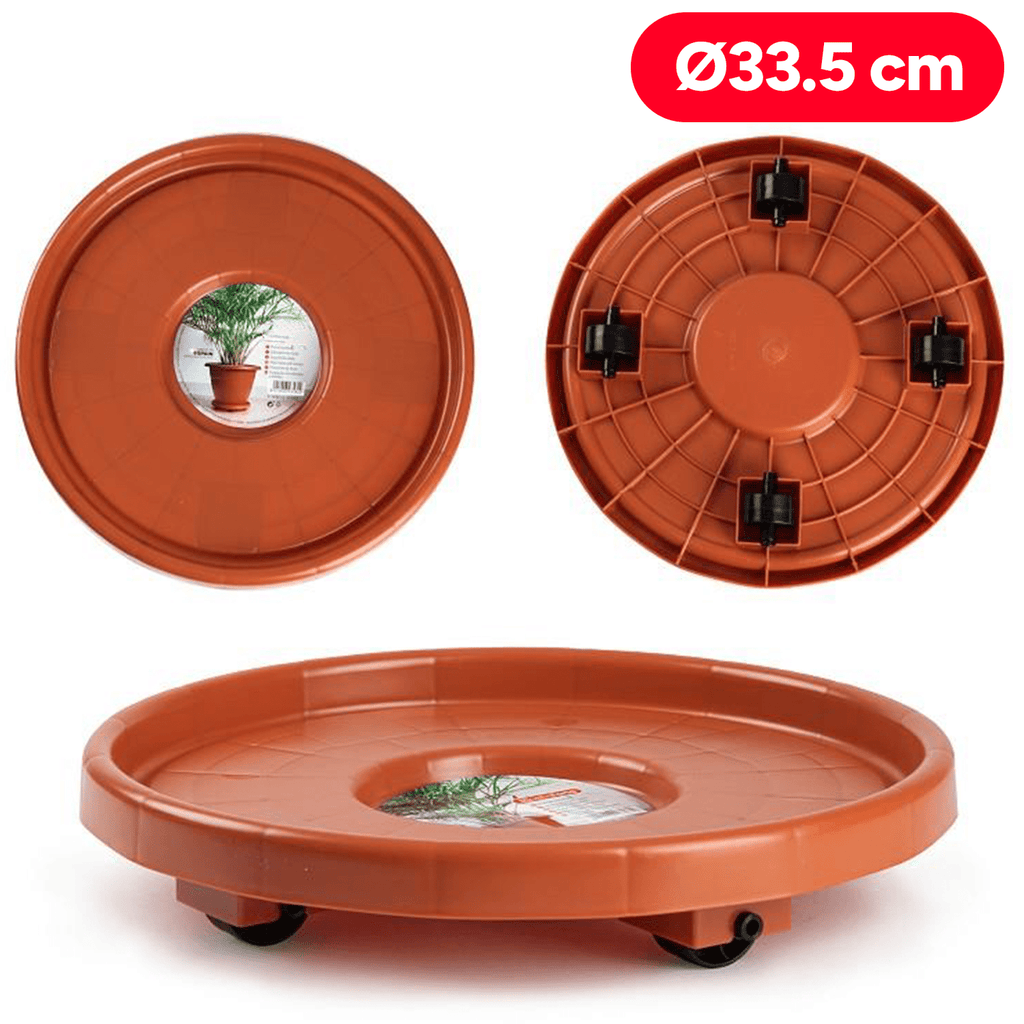 4 Bandejas Ruedas Plantas, soporte para plantas, Porta Macetas, Resistente y Duradero, Ideal para Interior y Exterior, Ø 33,5cm