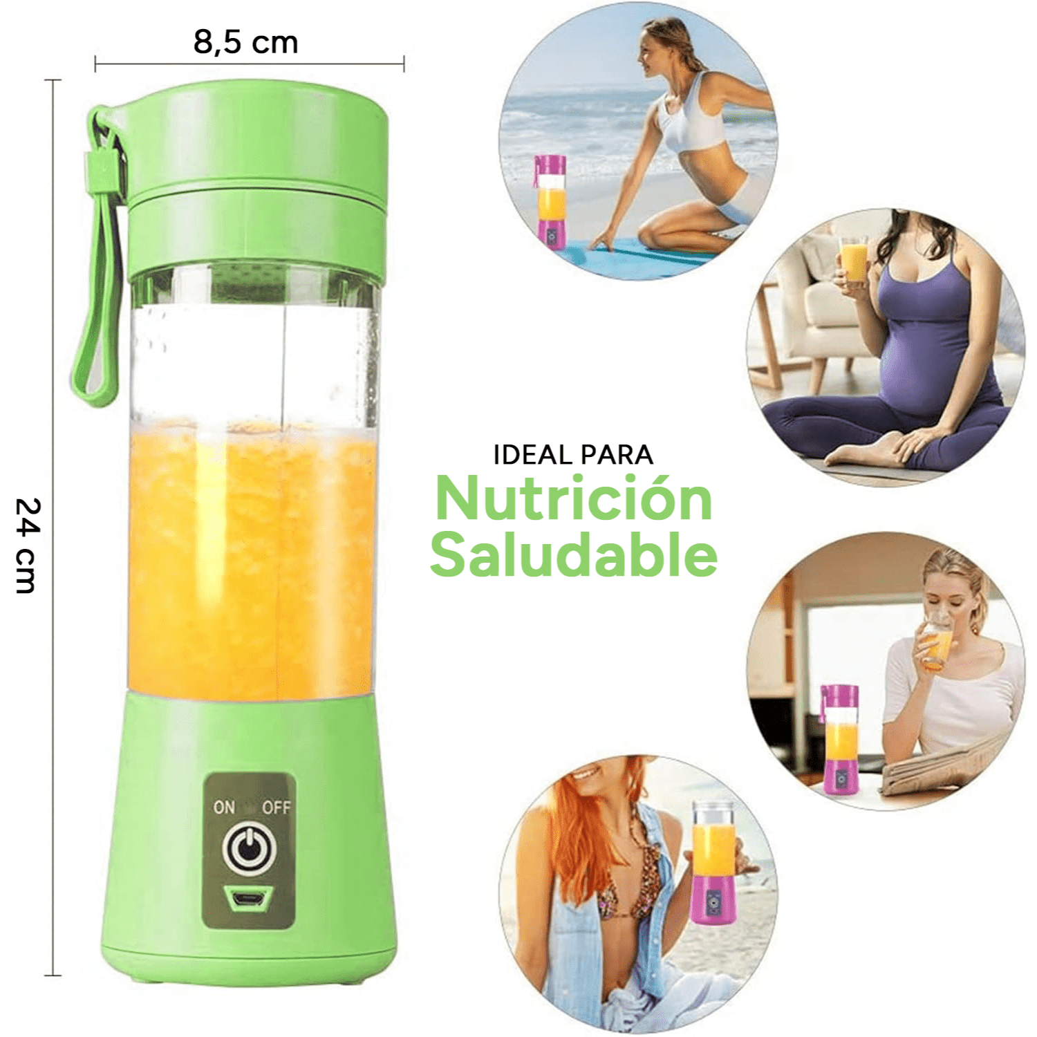 Licuadora Portatil Zumos y Batidos, Batidora para Frutas y Verduras, 6 Cuchillas de Acero, Vaso de 380ml de Capacidad, Ideal para Llevar, Cable de Carga USB, Batería de 800 mAh, 22000 RPM