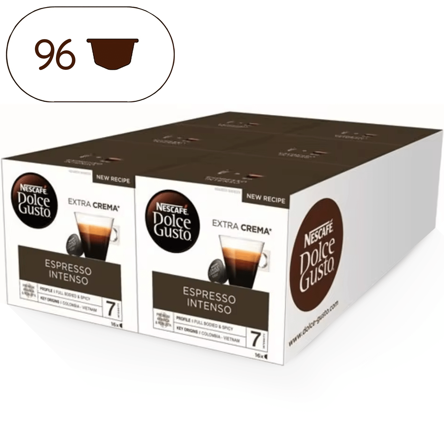 Nescafé Dolce Gusto Cápsulas Café Espresso Intenso, Intensidad 7, Especiado y Con Cuerpo, 96 Cápsulas