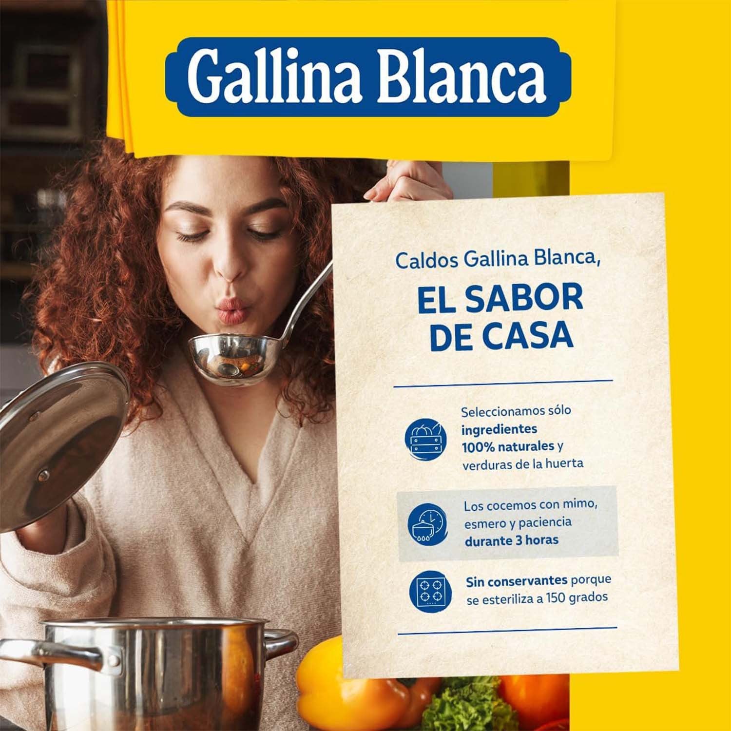 GALLINA BLANCA Caldo Casero de Cocido 100% Natural, Elaborado con Pollo Fresco, Ternera, Garbanzos y Verduras de la Huerta, Cocinado a Fuego Lento. Sin Gluten, Sin Conservantes, 1L por Brick