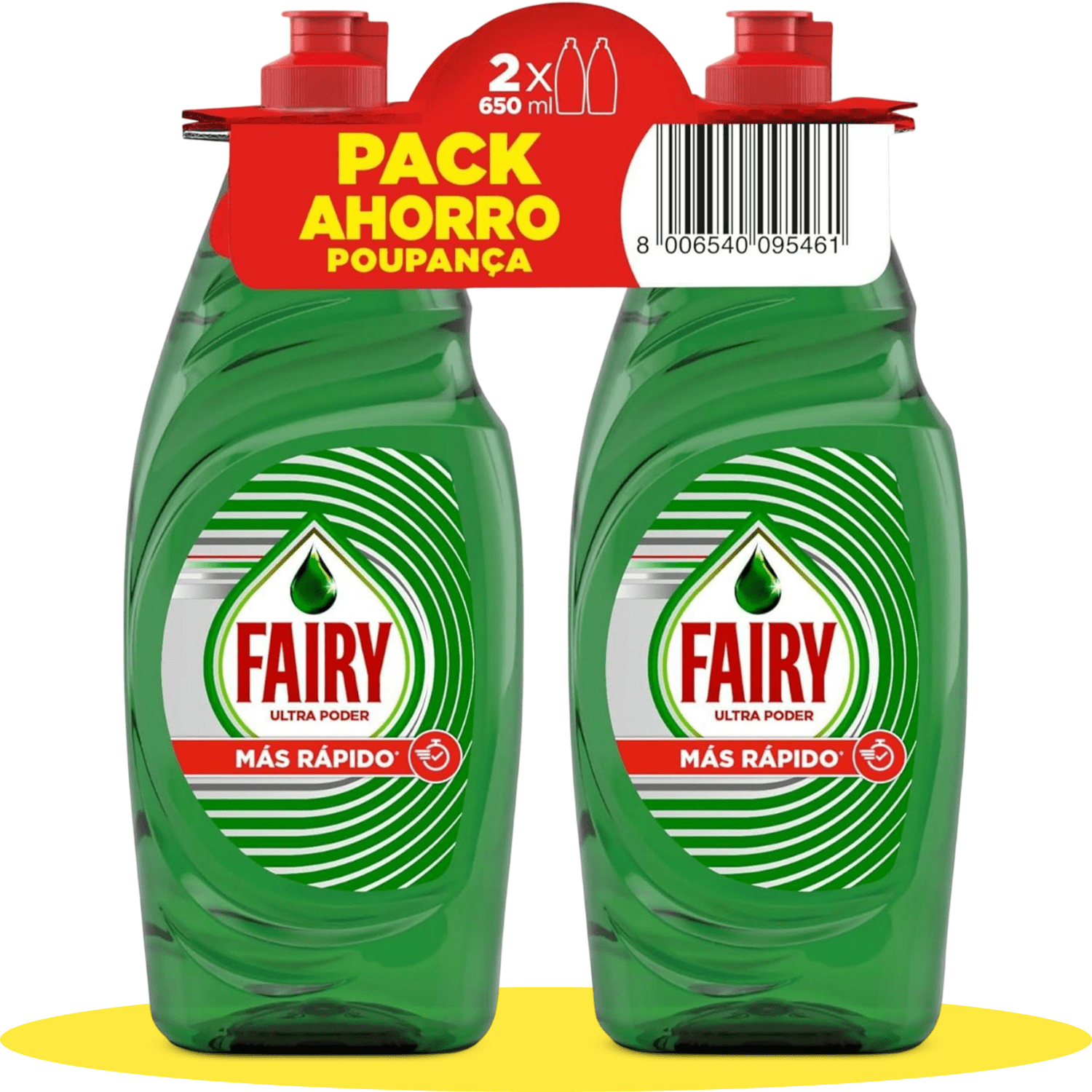 FAIRY Ultra Poder Original Líquido Lavavajillas Con Limpieza Antigrasa Hasta 3 Veces Más Rápida, 2 Botellas de 650ml