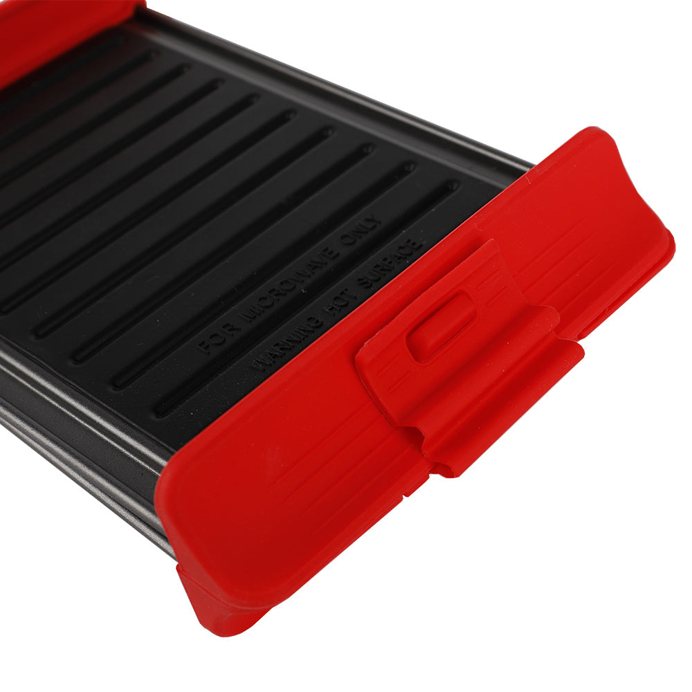 Plancha para Microondas de Acero Antiadherente, Cuenta con Asas y Cierre de Silicona Resistente, Cocción a la Parrilla Fácil y sin Ensuciar, Ideal para Sándwiches, Carnes y Verduras