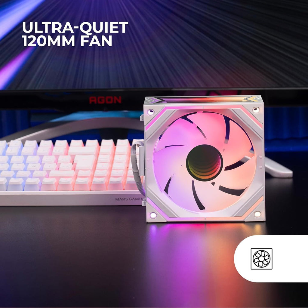 Mars Gaming MF-LINKFINITY, Ventilador Modular PWM 120mm, Sistema de Conexión LINKFINITY, Iluminación Infinity Mirror ARGB 360º, Ultra-silencioso 12dB, Blanco
