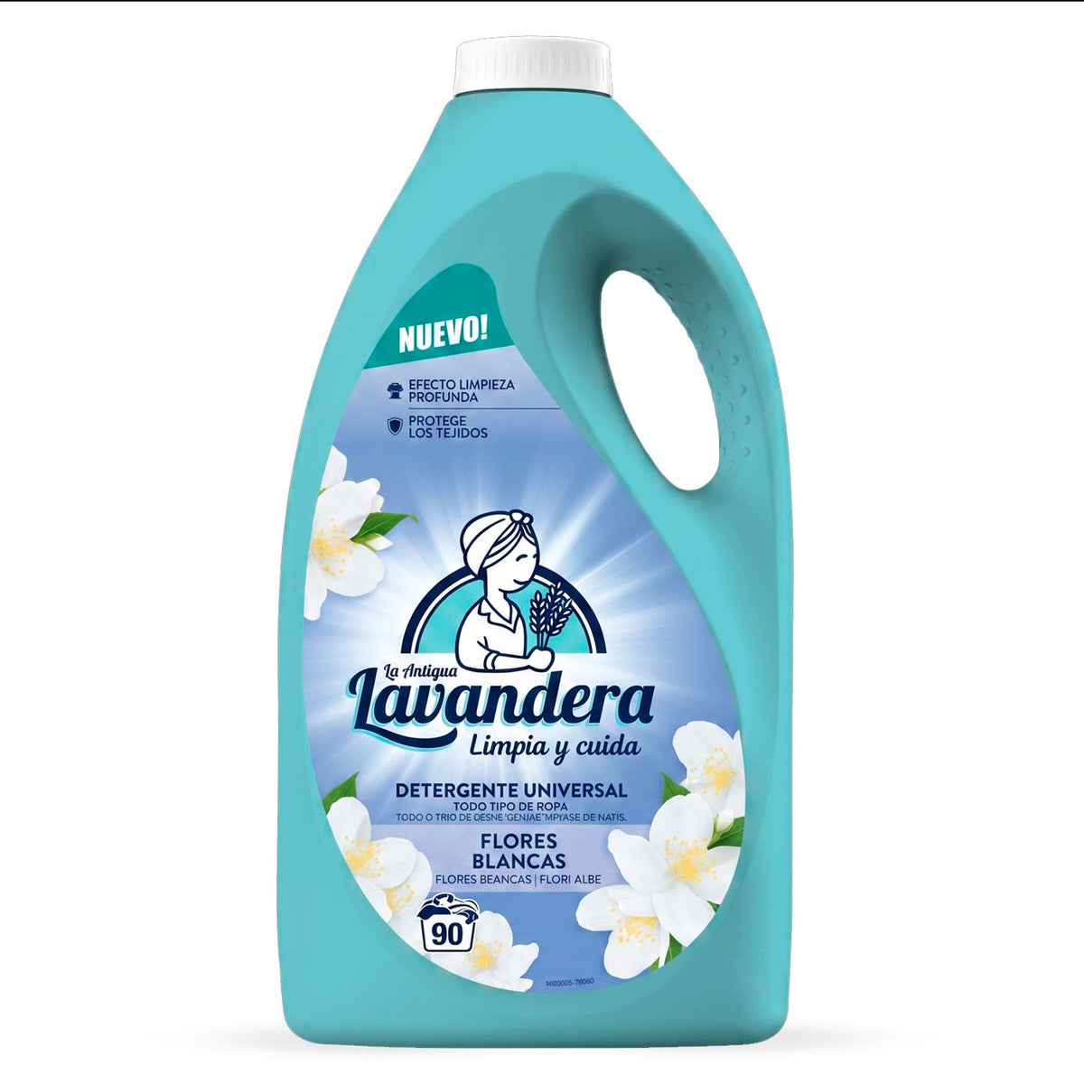 La Antigua Lavandera Detergente Líquido Flores Blancas, para Lavado y Cuidado de la Ropa, Ayuda a Mantener los Colores y la Suavidad con Agradable Aroma Floral, 90 Lavados