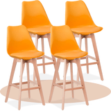 Taburete Alto Cocina con Respaldo, Asiento Blando y Tapizado, Patas Altas Resistentes de Madera de Haya con Reposapiés, Sillas Nórdicas, Ideal para Cocina, Salón, Comedor y Restaurante, 54.5 x 49.5 x 106 cm