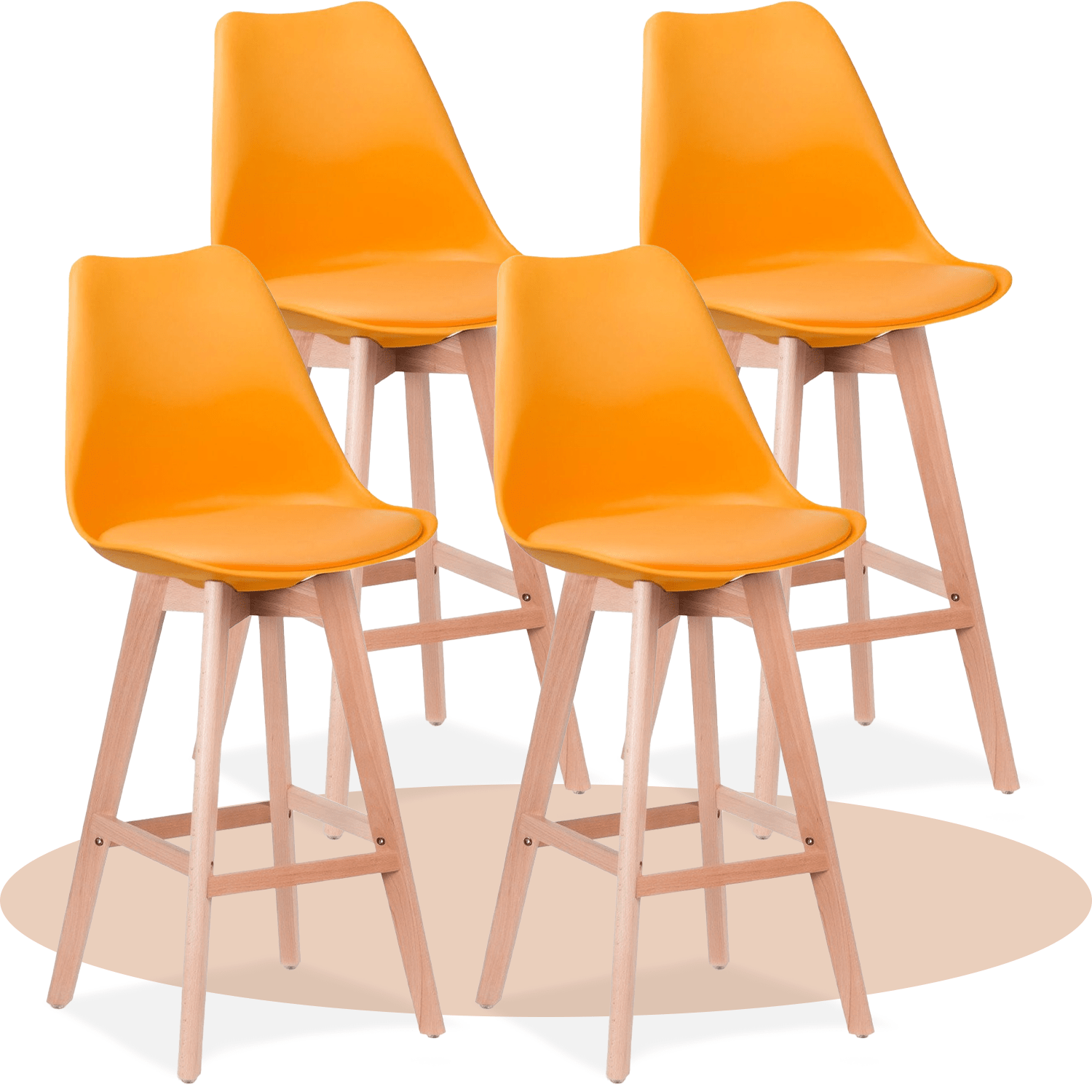 Taburete Alto Cocina con Respaldo, Asiento Blando y Tapizado, Patas Altas Resistentes de Madera de Haya con Reposapiés, Sillas Nórdicas, Ideal para Cocina, Salón, Comedor y Restaurante, 54.5 x 49.5 x 106 cm
