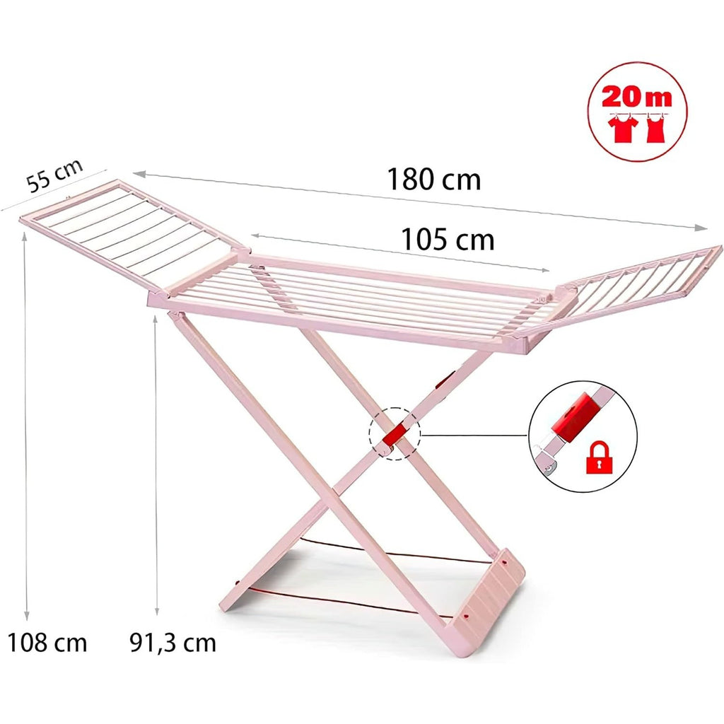 Tendedero Plegable con Alas, 20 Metros de Superficie de Tendido, Hecho de Resina Resistente al Sol y a la Intemperie, 180 x 108 x 55 cm
