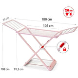 Tendedero Plegable con Alas, 20 Metros de Superficie de Tendido, Hecho de Resina Resistente al Sol y a la Intemperie, 180 x 108 x 55 cm