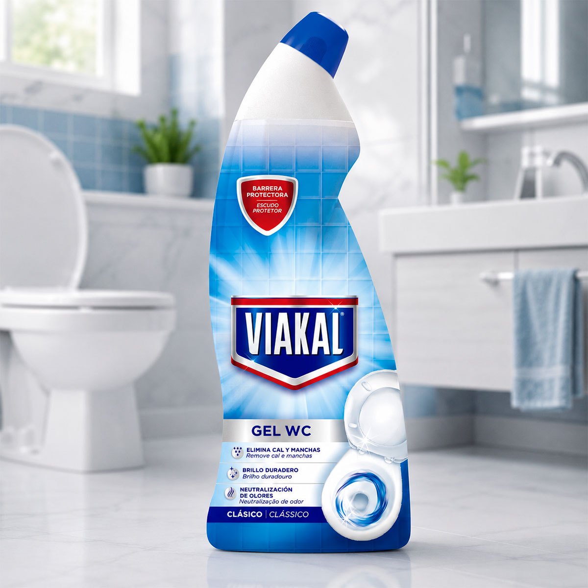 Viakal Gel Inodoro Antical para Limpiar y Eliminar Incrustaciones con Acción Brillante en Botella Dosificadora, 750 ml