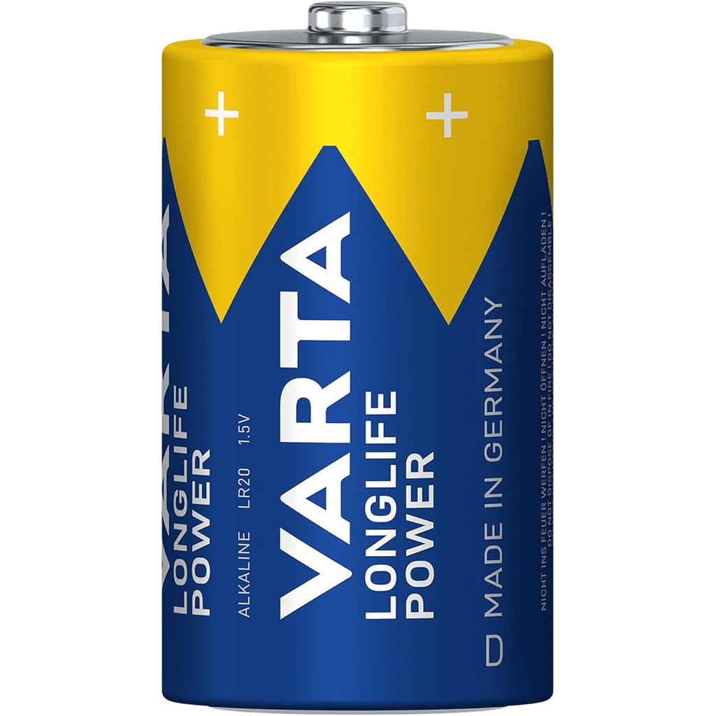 Pilas D Alcalinas de Alto Rendimiento, VARTA Longlife Power, Ultra Larga Duración, Energía Potente y Continua, Ideal para Linternas de Alto Consumo, Radios Portátiles, Juguetes Grandes, Equipos de Sonido y Dispositivos Industriales - VARTA