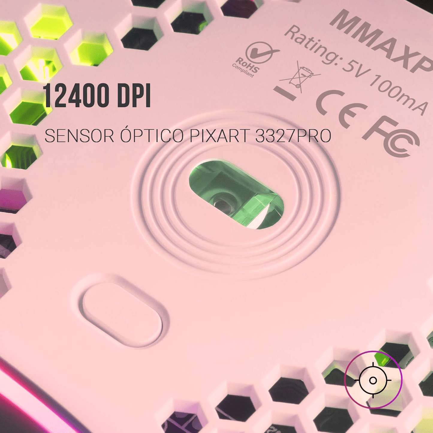 Mars Gaming MMAX, Ratón Gaming Ultraligero 69g, Sensor PixArt 12400DPI, RGB Chroma, 7 Botones Programables, Switches HUANO, Cable Feather, Windows/Linux/Mac/PS4/PS5/ Xbox One/Xbox Series X-S, Rosa