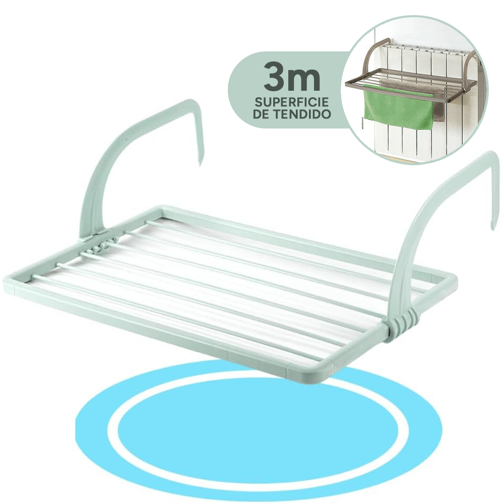 Tendedero Balcón con Superficie de Tendido de 3m, para Balcones y Radiadores, Resistente la Intemperie, 55 x 33,5cm