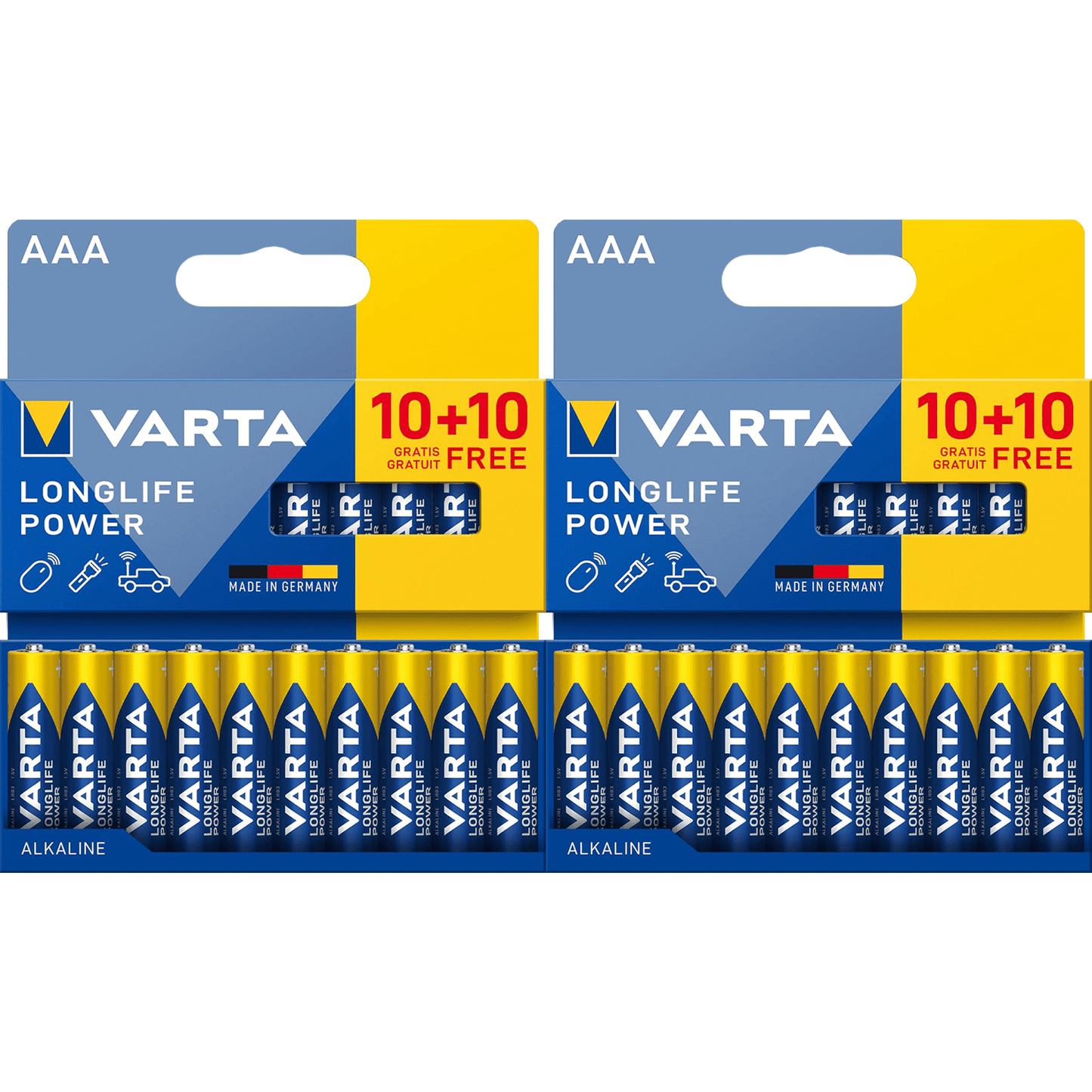 Pilas AAA Alcalinas de Alto Rendimiento, VARTA Longlife Power, Ultra Larga Duración, Energía Continua, Ideal para Controles Remotos, Juguetes Electrónicos, Linternas, Lámparas, Relojes, Cámaras y Otros Dispositivos de Uso Diario - VARTA
