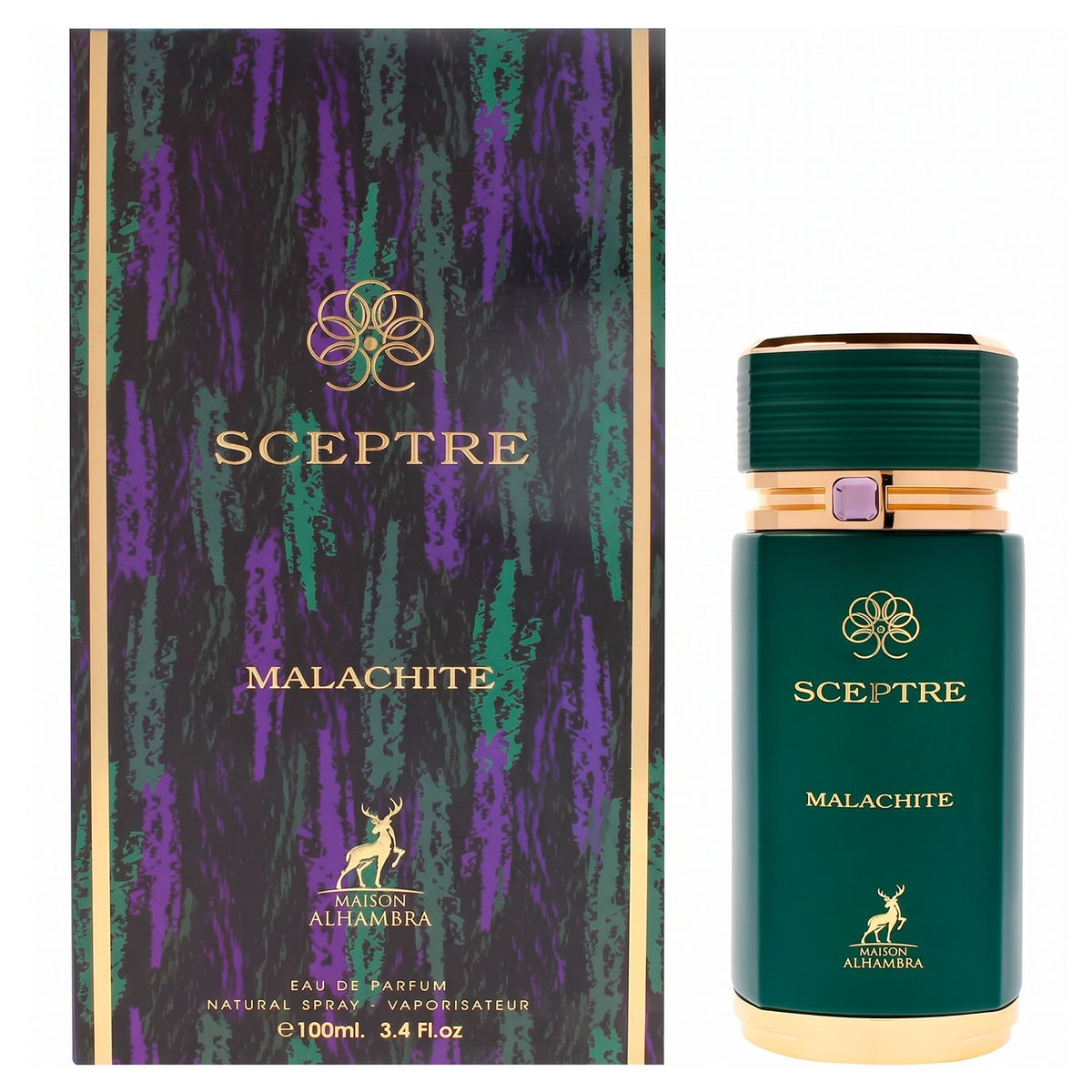 Maison Alhambra Sceptre Malachite Eau de Parfum Unisex, Perfume Árabe de Aroma Cítrico y Amaderado con Notas de Mandarina Verde, Bergamota, Jazmín y Notas Amaderadas, 100 ml