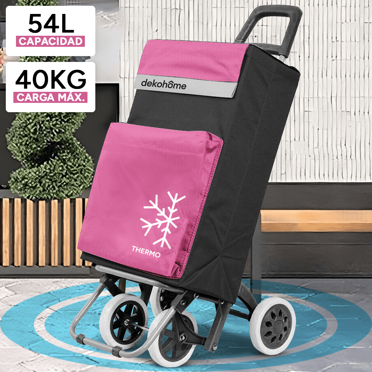 Carro Compra Plegable 4 Ruedas con Bolsillo Térmico para Congelados, Carro Plegable con Ruedas, 54 Litros de Capacidad y 40 Kg de Carga Máxima, Compartimentos Extra, Ruedas Grandes Resistentes para Facilitar el Movimiento y el Transporte del Peso