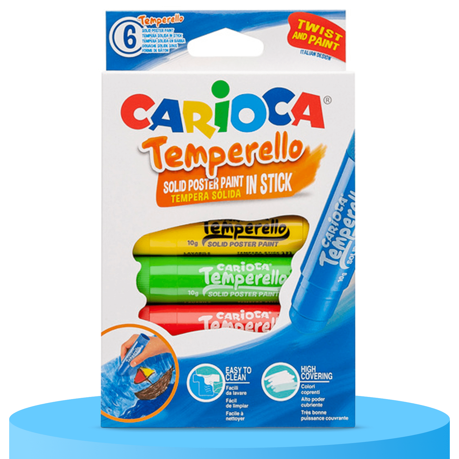 CARIOCA Tempera Solida en Barra, Temperas de Colores, Muy Cubriente, Ideal para Rellenar Fondos, Facil de Limpiar, Paquete de 6 Barras