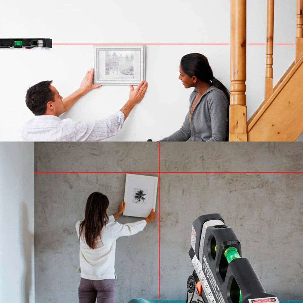 Nivel Laser, Mide con Precisión de forma Práctica y Fácil, Flexómetro 250 cm, 3 burbujas, Regla, Botón ON/OFF Láser, Funciona con 3 Pilas LR44