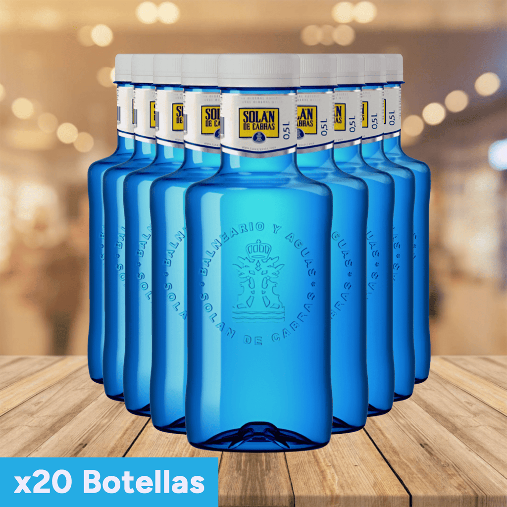SOLAN DE CABRAS Agua Mineral Natural sin Gas con una destacada Composición Mineral, Máxima Calidad de Agua, Ideal para Hidratarte en Cualquier Momento, 20 Botellas de 50cl