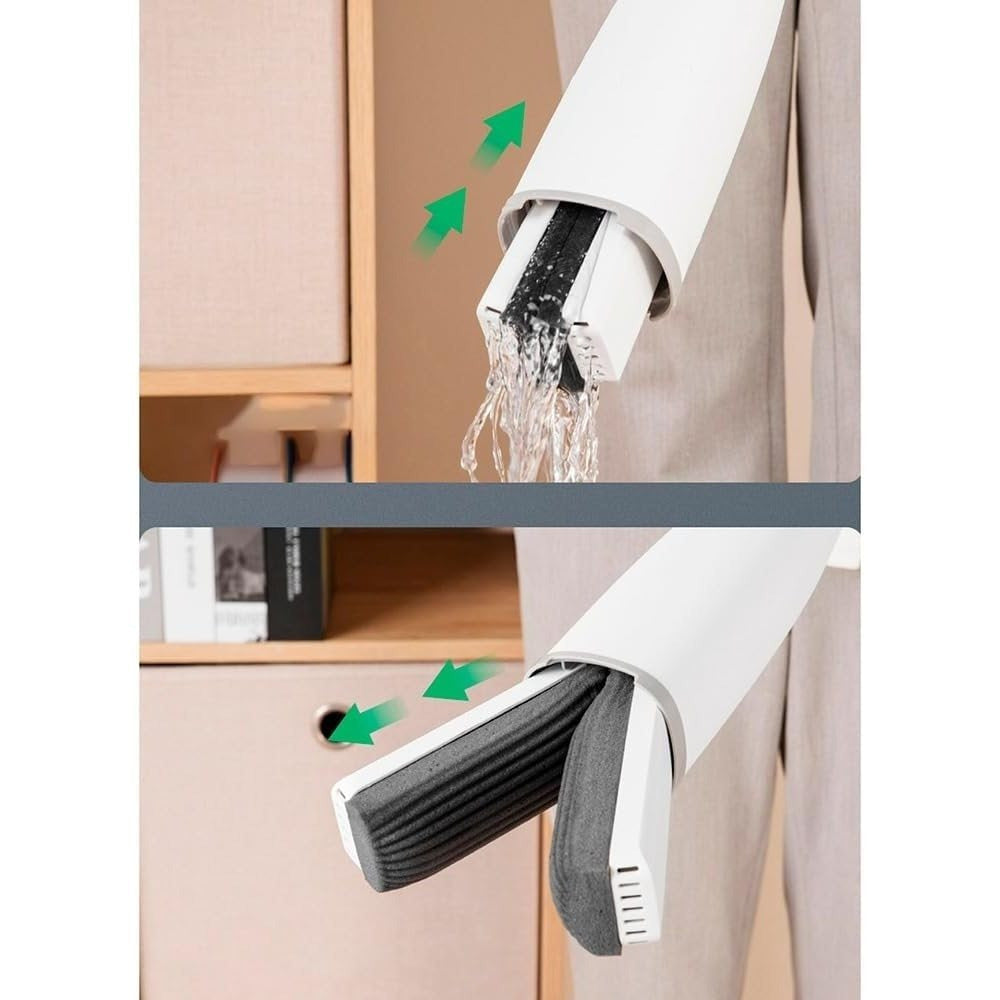Mopa para Paredes y Techos, Mopa de Limpieza Giratoria 360, Mopa de Limpieza Suelo, Paredes, Techos, Muebles y Ventanas. Llega a Cualquier Rincón, Función Autoescurrido, Color Blanco, Incluye 2 Esponjas, Medidas Cabezal: 32 x 5 cm, Mango: 132 cm