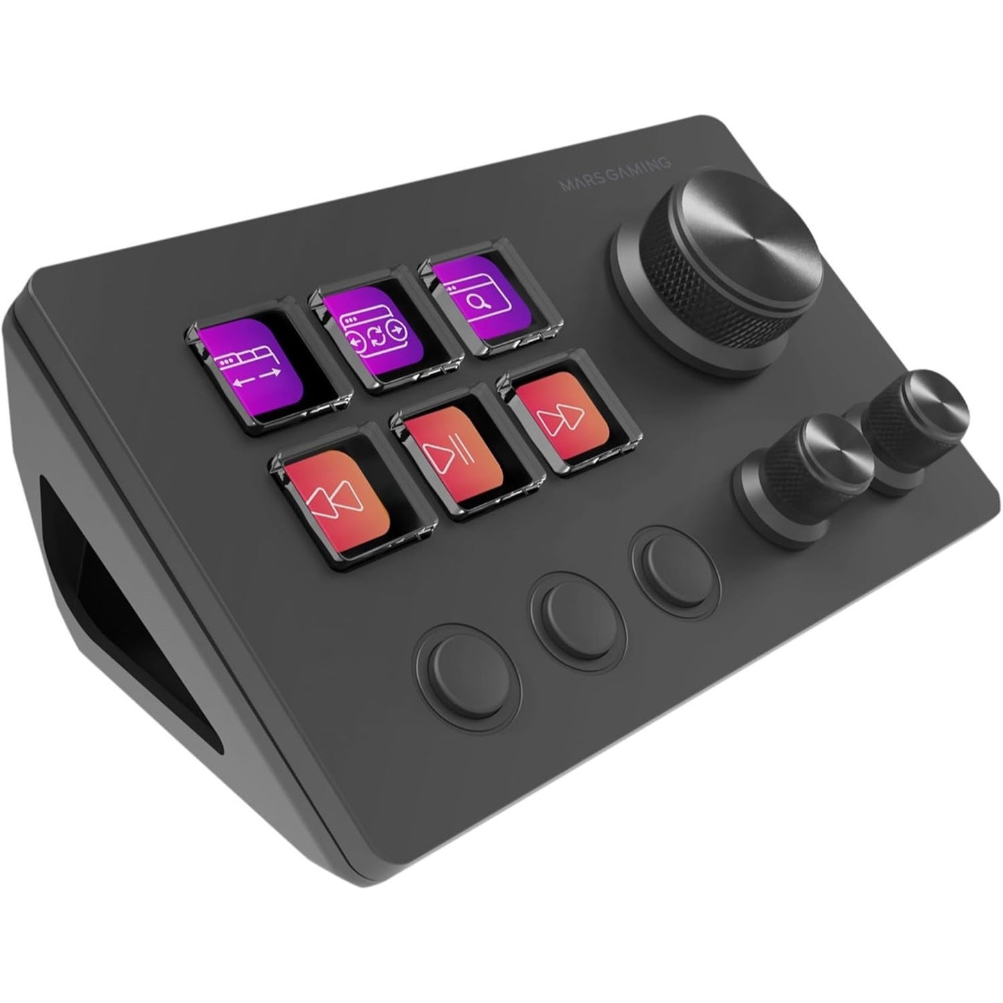 Mars Gaming MSD-TWO, Control Deck Compacto, 6 Teclas LCD Personalizables + 3 Botones, 3 Ruedas Multifuncionales, Control Deck Slim Ergonómico, Software de Control y Plug-ins, Windows y MacOS, Negro