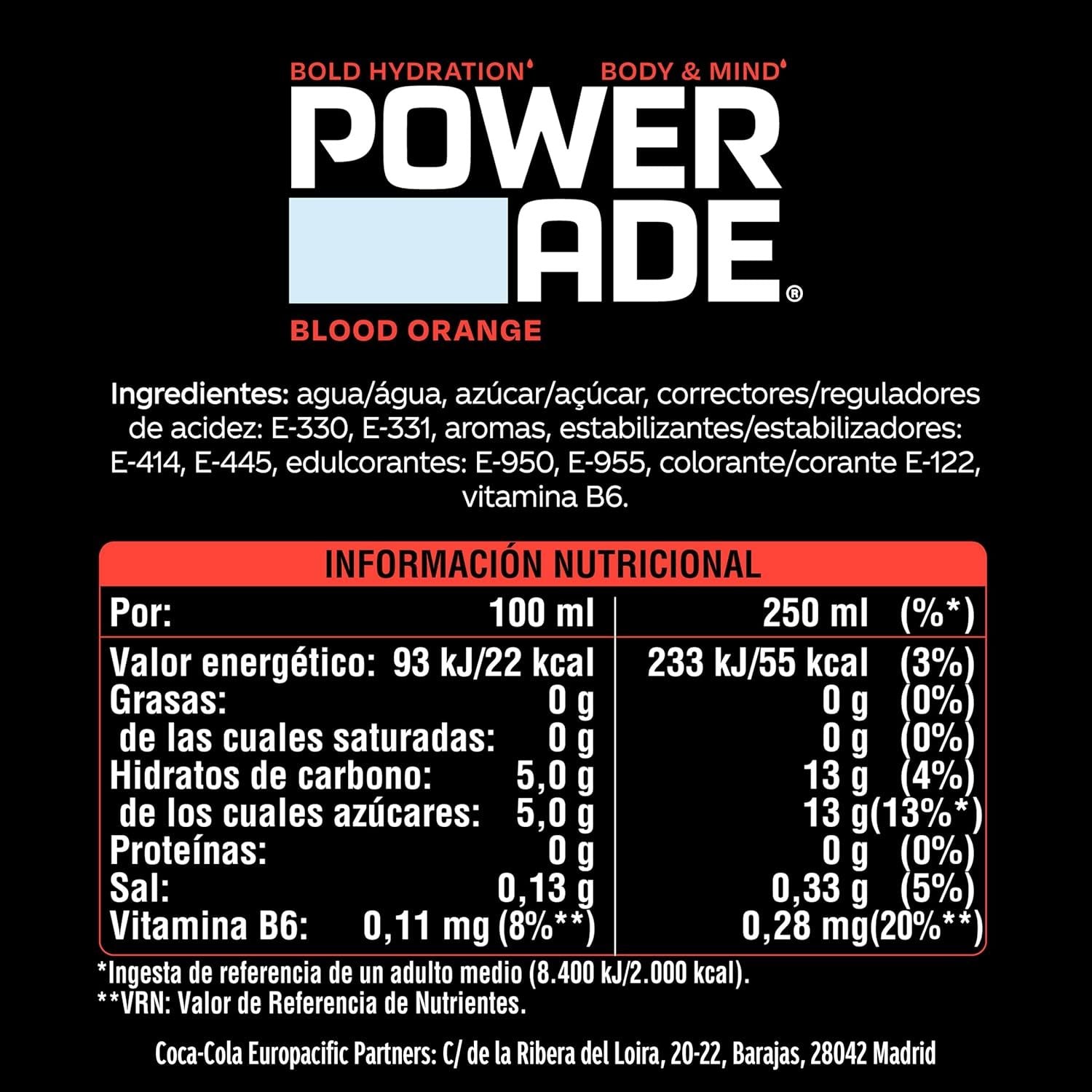 Powerade Bebida Isotonica, Bebida Deportiva Refrescante y Sin Gluten, Con Vitaminas B6 y Electrolitos a Base de Hidratos de Carbono, Ideal para Entrenamientos y Deporte, Pack 12/24, 500ml