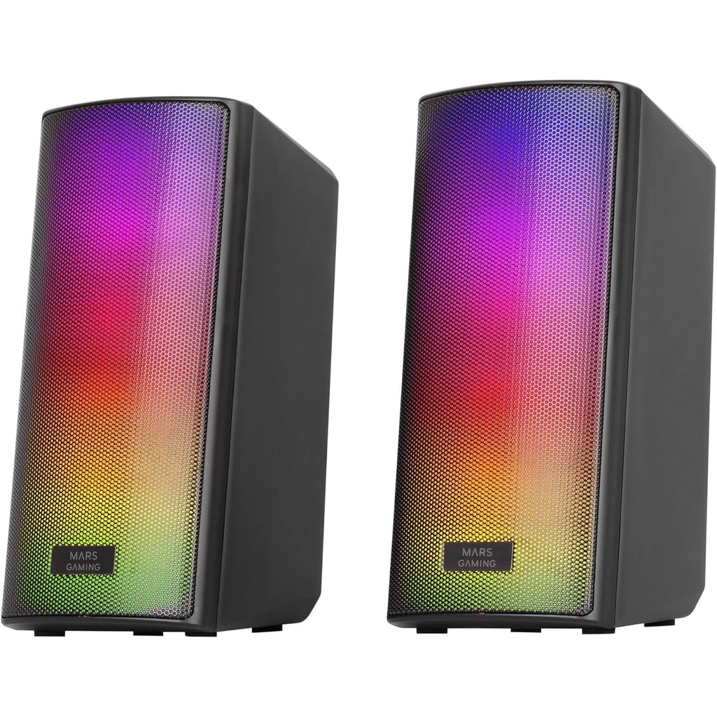 Mars Gaming MSRGB2, Altavoces Bluetooth 5.3 15W, Procesador de Sonido DSP, Iluminación RGB Dinámica, Frontal Total Mesh, Altavoces Compactos con Caja de Control, Entrada Jack de 3.5mm y USB, Negro