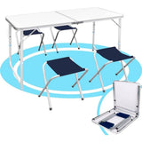 Mesa Plegable Portátil Camping para 4 Personas, Altura Regulable, Incluye 4 Taburetes Plegables, Mesa Plegable Jardín, Mesa Plegable con Sillas, Set de Mesa Plegable Jardín con Sillas, Fácil de Transportar y Guardar, 120x60x55/62/70 cm