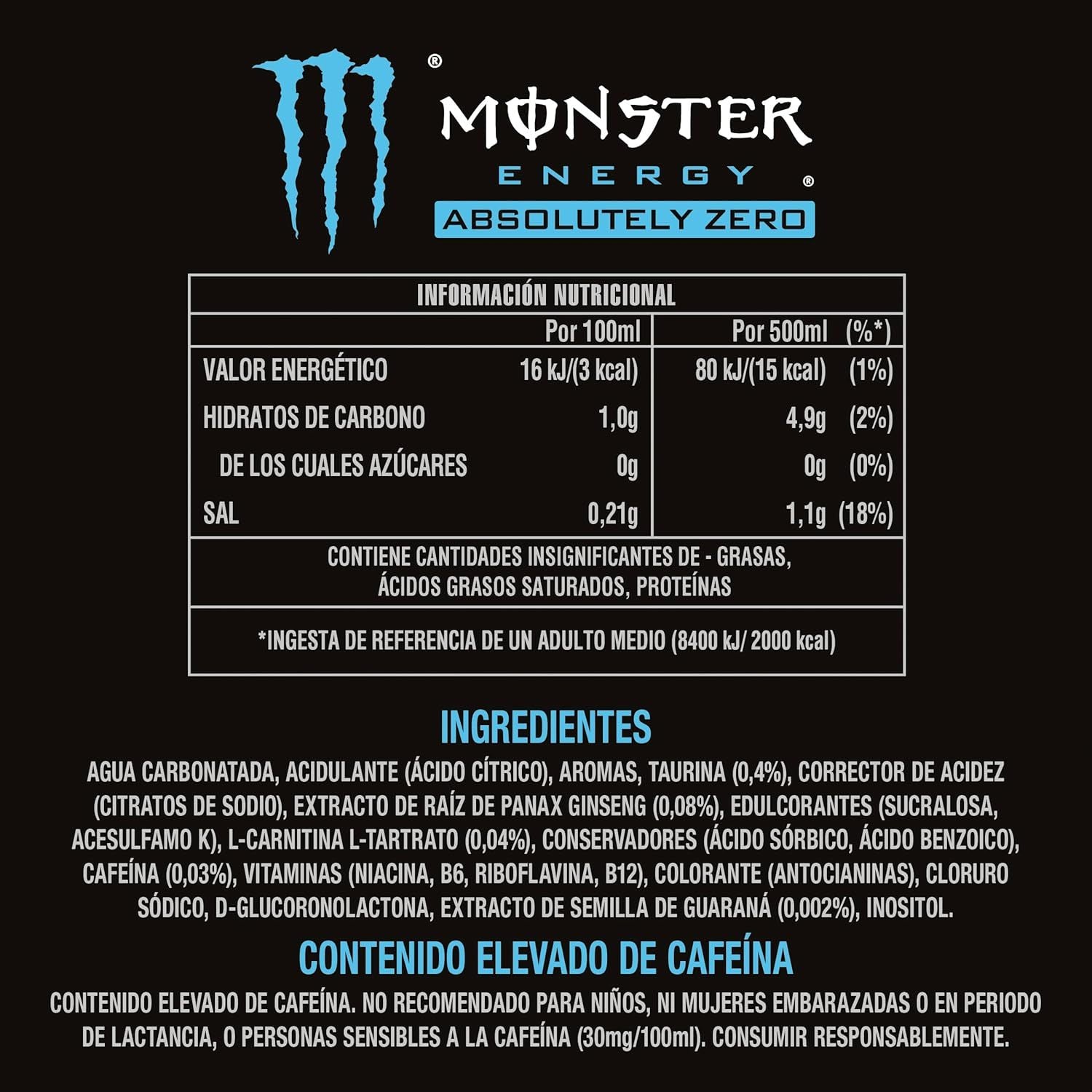 MONSTER ENERGY Bebida Energética, Refresco Energético, Pack 12/24 Latas de 500ml