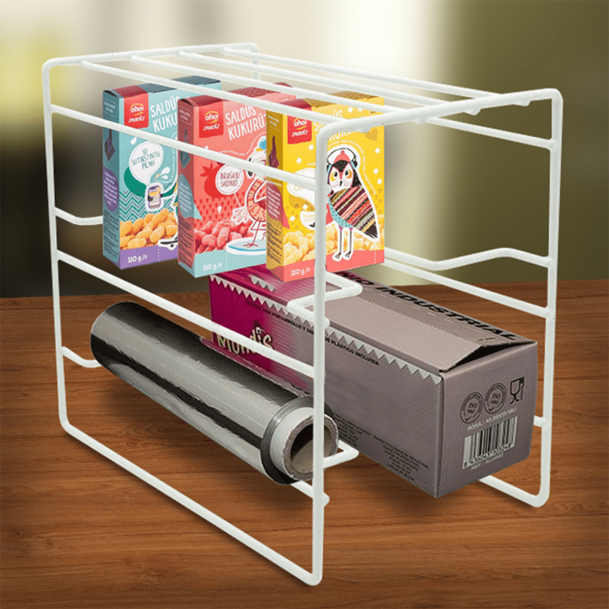Organizador de Cocina Almacenaje, Estante Almacenamiento Cocina, Organiza Cajas y Utensilios de Cocina, Estante con 3 Niveles, Ahorra y Optimiza Espacio, Medidas: 24 x 14 x 20 cm