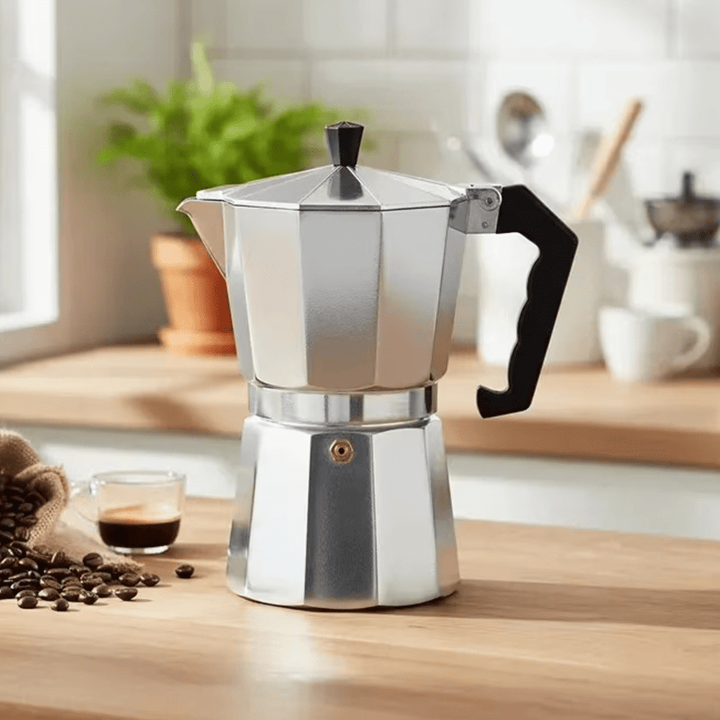 Cafetera Italiana 12 Tazas, Cafetera Italiana de Aluminio con Mango Ergonómico, Compatible con Cocina de Gas, Vitrocerámica e Inducción, Válvula de Seguridad