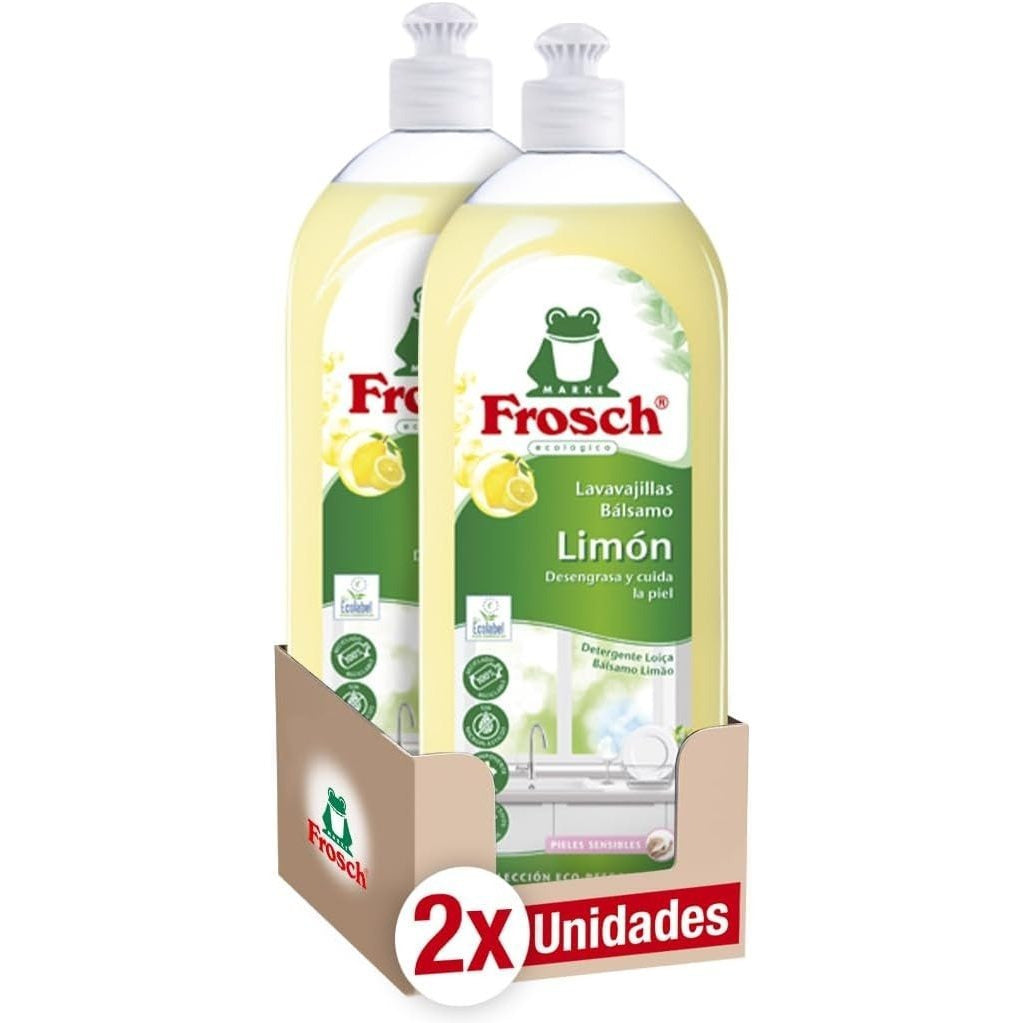 Frosch Lavavajillas Líquido, Lavavajillas Detergente a Mano con Aroma de Limón, Desengrasa y Protege la Piel, Pack de 2 Unidades de 750 ml, 1.5 L en Total