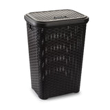 Pongotodo para Ropa Sucia con Tapa, Cesta Grande para Ropa Sucia, Cesta de Almacenamiento para Ropa Sucia para Baño, Cesta de Lavandería, Fabricado en Plástico y con Diseño Elegante, Capacidad de 60L, Asas Laterales para Mayor Comodidad, 43 x 35,5 x 62 cm