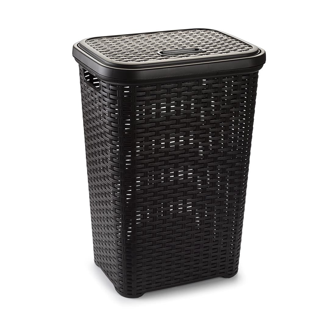 Pongotodo para Ropa Sucia con Tapa, Cesta Grande para Ropa Sucia, Cesta de Almacenamiento para Ropa Sucia para Baño, Cesta de Lavandería, Fabricado en Plástico y con Diseño Elegante, Capacidad de 60L, Asas Laterales para Mayor Comodidad, 43 x 35,5 x 62 cm