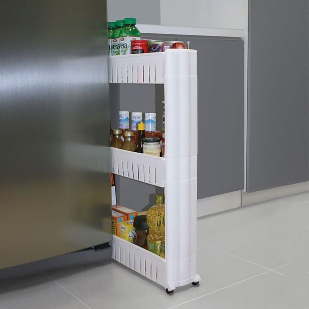 Carrito de Almacenamiento de 3 Alturas con Ruedas para moverlo Facilmente, Carrito Organizador de 54,3 x 12,4 x 72 cm, Ideal para Cocina y Baño, Ocupa poco Espacio, Robusto y Duradero