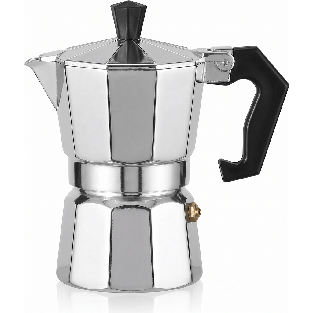 Cafetera Italiana 6 Tazas, Cafetera Italiana de Aluminio con Mango Ergonómico, Compatible con Cocina de Gas, Vitrocerámica e Inducción, Válvula de Seguridad