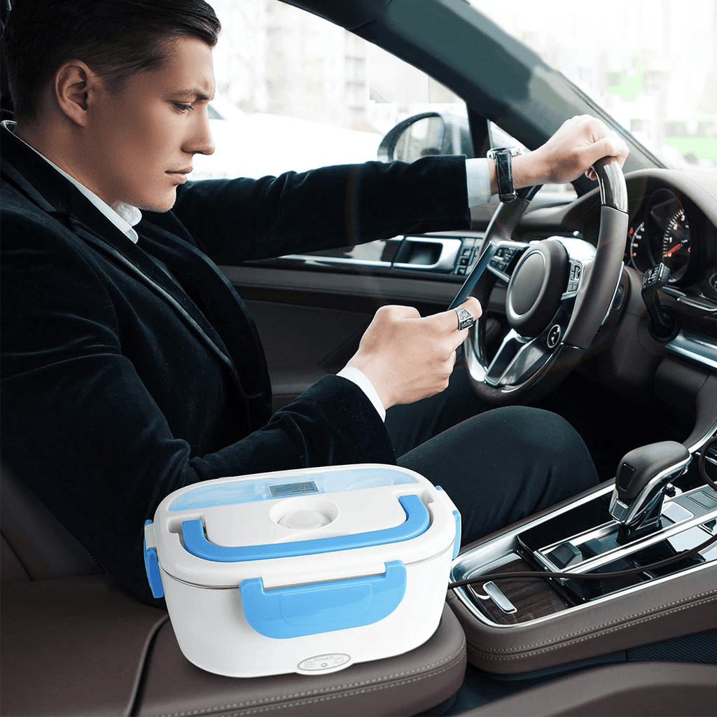 Caja Termica Portatil con 2 Compartimentos, Lonchera Electrica con Asa de Transporte, 1L de Capacidad, Calienta en Pocos Minutos, Enchufe para Casa Incluido, Espacio para Cubiertos con Cuchara Incluida, Fácil Limpieza