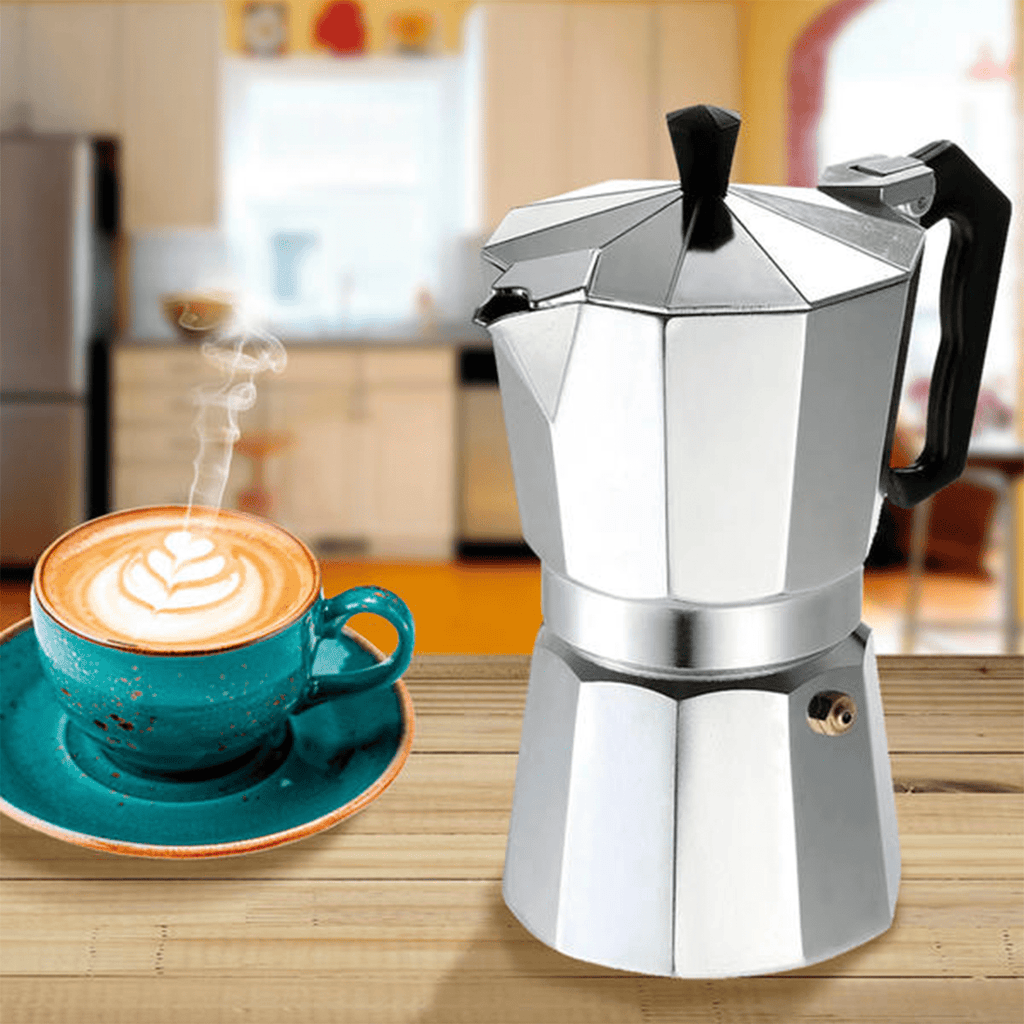 Cafetera Italiana 12 Tazas, Cafetera Italiana de Aluminio con Mango Ergonómico, Compatible con Cocina de Gas, Vitrocerámica e Inducción, Válvula de Seguridad