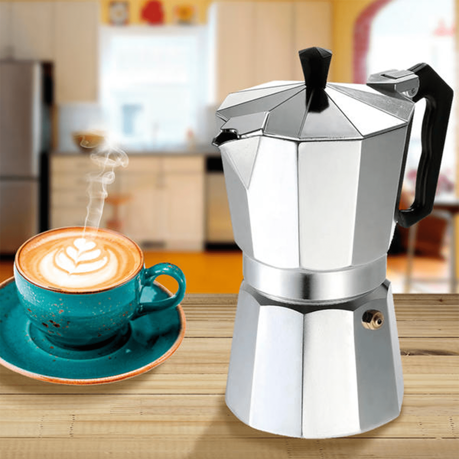 Cafetera Italiana 12 Tazas, Cafetera Italiana de Aluminio con Mango Ergonómico, Compatible con Cocina de Gas, Vitrocerámica e Inducción, Válvula de Seguridad