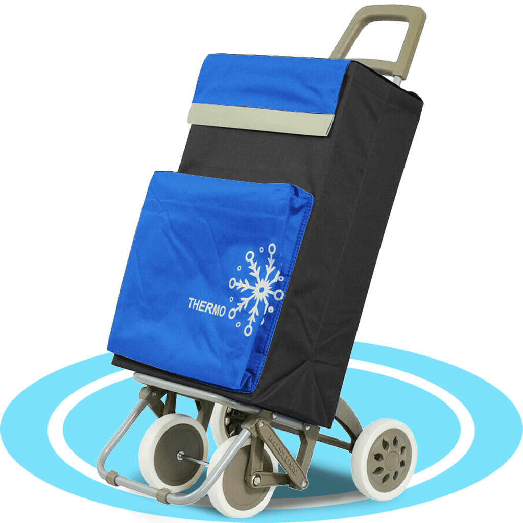 Carro Compra Plegable con Bolsillo Térmico para Congelados, Carro Plegable con Ruedas, Bolsillo Trasero con Cremallera, 2 Compartimentos Extra en Total, Con Capacidad de hasta 54 Litros y 40 Kg de Carga Máxima