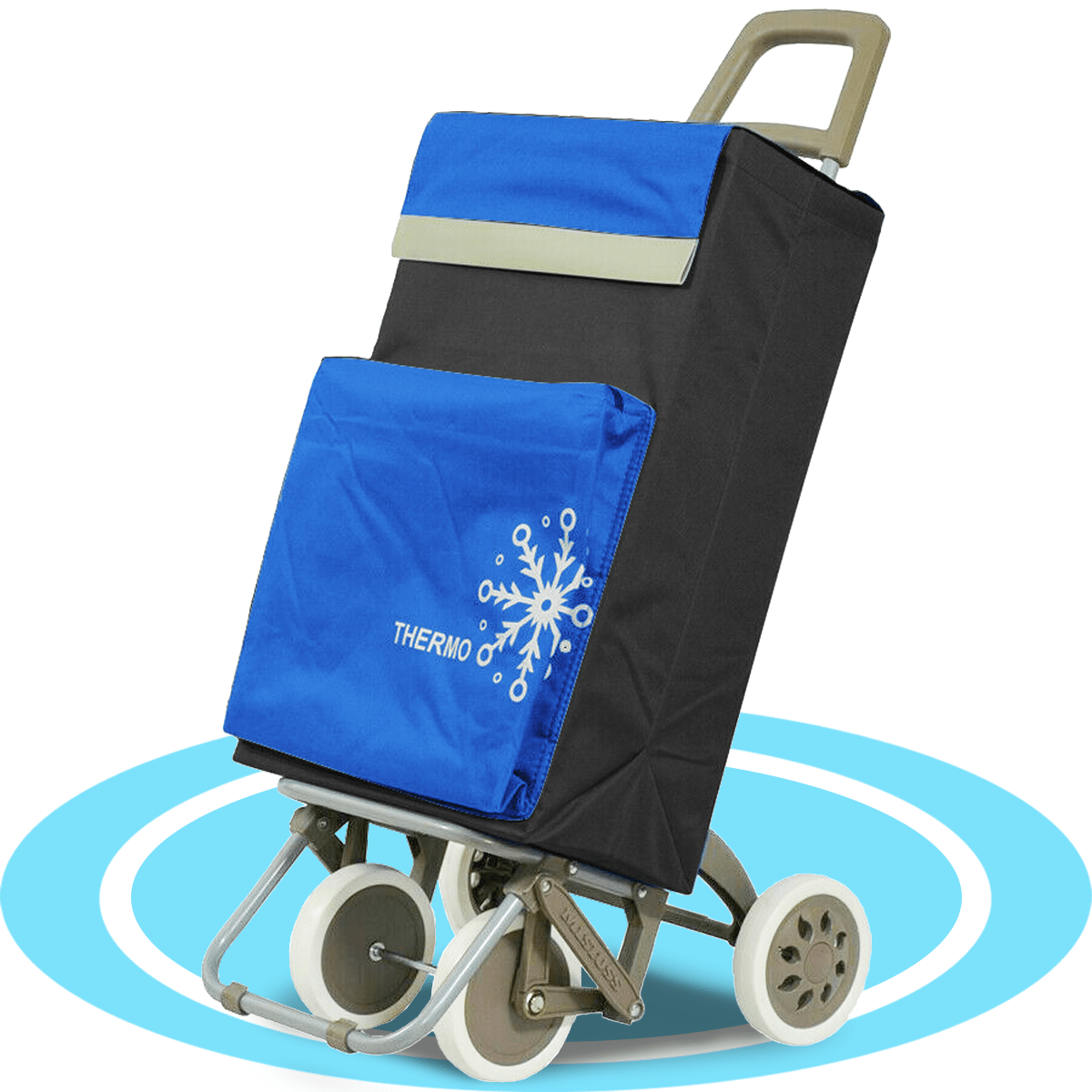 Carro Compra Plegable con Bolsillo Térmico para Congelados, Carro Plegable con Ruedas, Bolsillo Trasero con Cremallera, 2 Compartimentos Extra en Total, Con Capacidad de hasta 54 Litros y 40 Kg de Carga Máxima