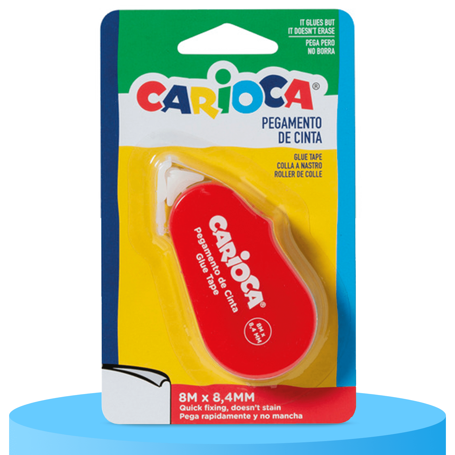 CARIOCA Pegamento de Cinta de 8m x 8.4mm, Pega Rápidamente y No Mancha