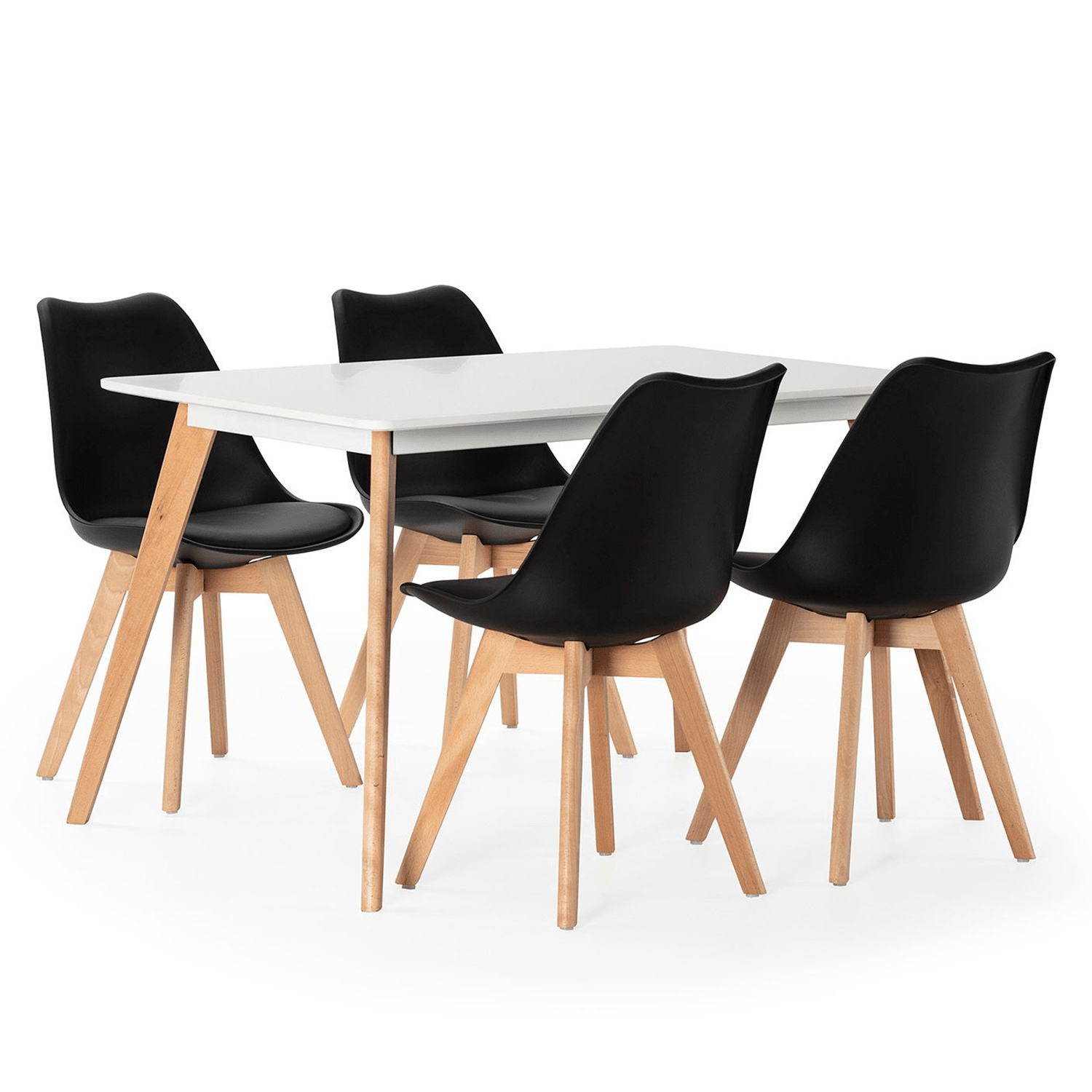 Mesa Comedor para 4-6 Personas, Mesas de Cocina estilo Nórdico, Diseño Resistente, Duradero y Ligero, Ideal para Uso Diario, Tablero MDF Blanco Mate, Patas de Madera de Haya Maciza con Protectores Antirayaduras, Adaptable a Cualquier Espacio