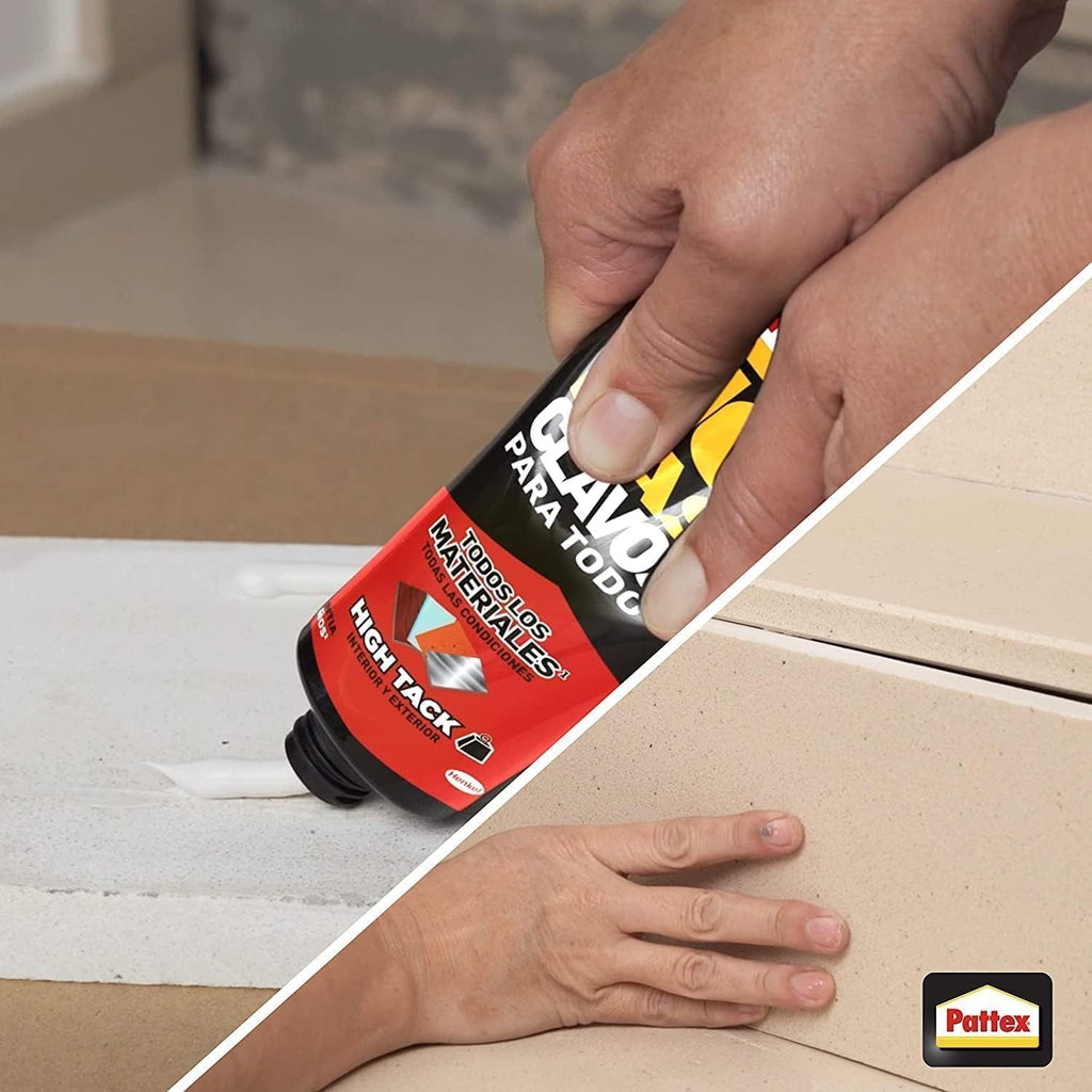 Pattex No Más Clavos Para Todo HighTack, Pegamento de Montaje Resistente a Temperaturas Extremas, Pegamento Fuerte en Superficies Húmedas, Adhesivo Blanco, 142g