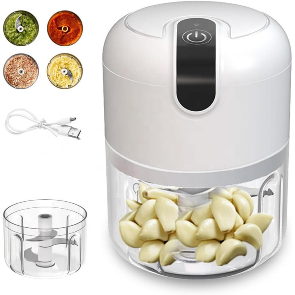 Picadora Electrica de Alimentos, 250ml de Capacidad, Batería 1300 mAh, 1700 RPM, Trocea, Mezcla, Machaca y Muele, Triple Cuchilla de Acero, Resistente, Fácil de Limpiar, Perfecto para Fruta, Verdura, Carne, Hierbas