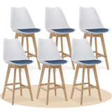 Taburete Alto Cocina con Respaldo, Asiento Blando y Tapizado, Patas Altas Resistentes de Madera de Haya con Reposapiés, Sillas Nórdicas, Ideal para Cocina, Salón, Comedor y Restaurante, 54.5 x 49.5 x 106 cm