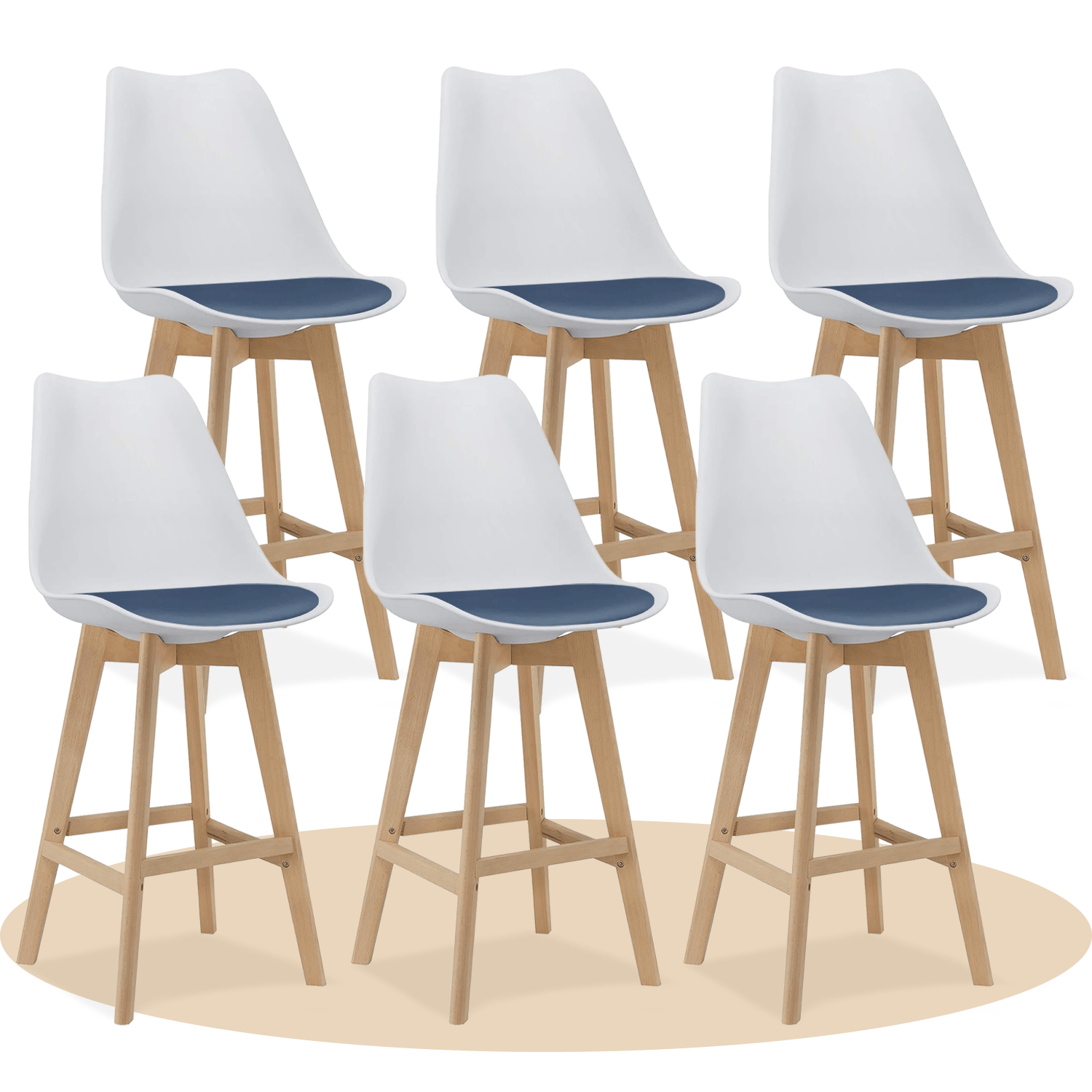 Taburete Alto Cocina con Respaldo, Asiento Blando y Tapizado, Patas Altas Resistentes de Madera de Haya con Reposapiés, Sillas Nórdicas, Ideal para Cocina, Salón, Comedor y Restaurante, 54.5 x 49.5 x 106 cm