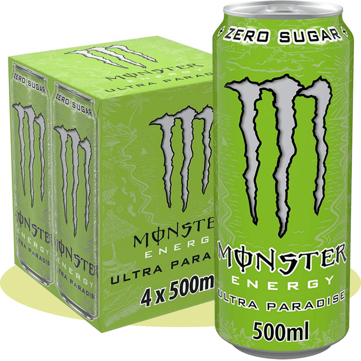 MONSTER ENERGY Ultra Paradise Bebida Energética Sabor Kiwi y Lima, Sin Azúcar, 4 Latas de 500ml